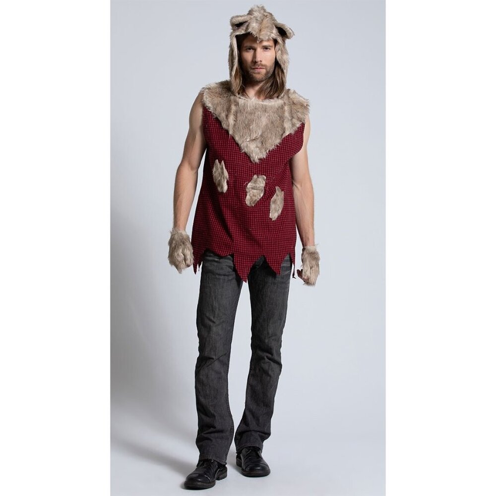 NEW Men's Sexy Bad Wolf Costume SZ XL Faux Fur Hooded Tunic Missing Gloves